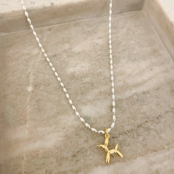 925 Sterling Silver Dainty Bead Necklace Balloon Dog Necklace - Picture 3 of 8